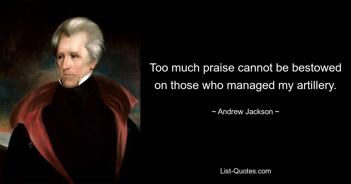 Too much praise cannot be bestowed on those who managed my artillery. — © Andrew Jackson