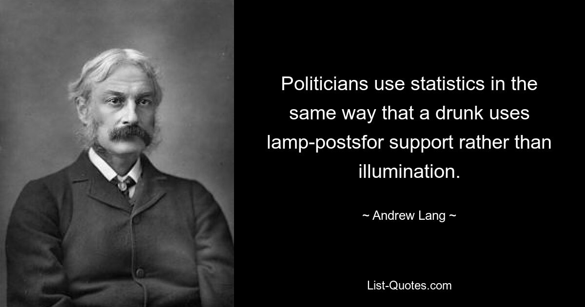 Politicians use statistics in the same way that a drunk uses lamp-postsfor support rather than illumination. — © Andrew Lang