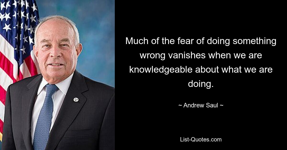 Much of the fear of doing something wrong vanishes when we are knowledgeable about what we are doing. — © Andrew Saul