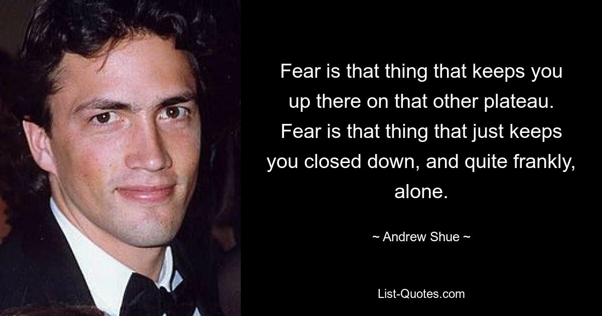 Fear is that thing that keeps you up there on that other plateau. Fear is that thing that just keeps you closed down, and quite frankly, alone. — © Andrew Shue