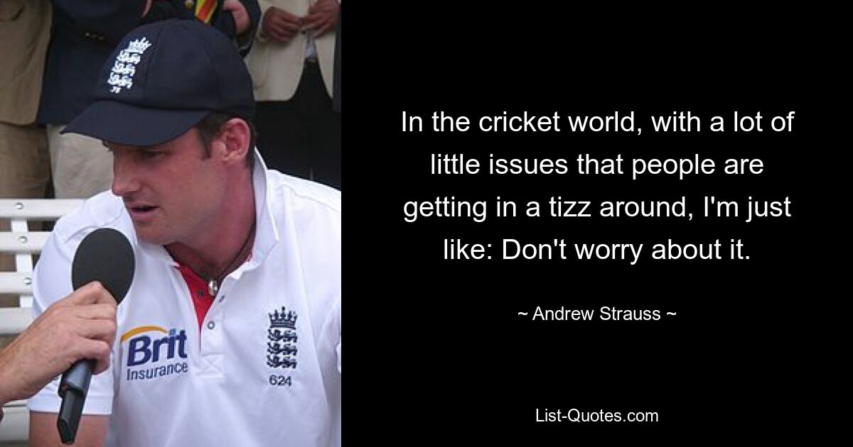 In the cricket world, with a lot of little issues that people are getting in a tizz around, I'm just like: Don't worry about it. — © Andrew Strauss