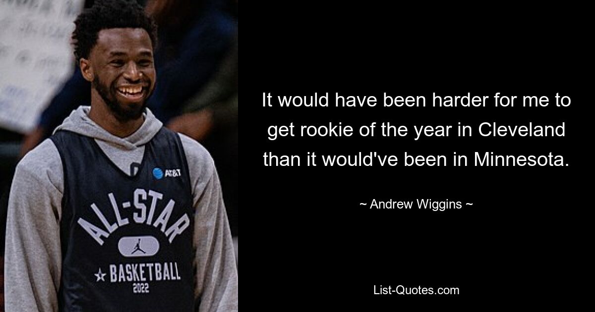 It would have been harder for me to get rookie of the year in Cleveland than it would've been in Minnesota. — © Andrew Wiggins