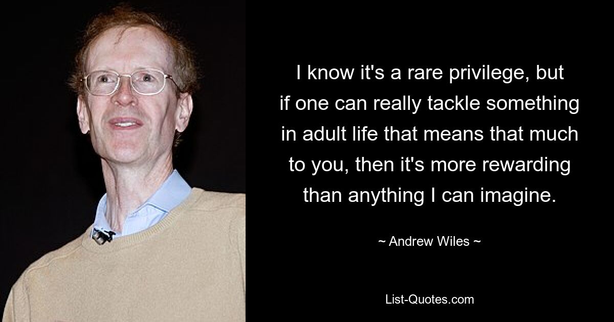 I know it's a rare privilege, but if one can really tackle something in adult life that means that much to you, then it's more rewarding than anything I can imagine. — © Andrew Wiles