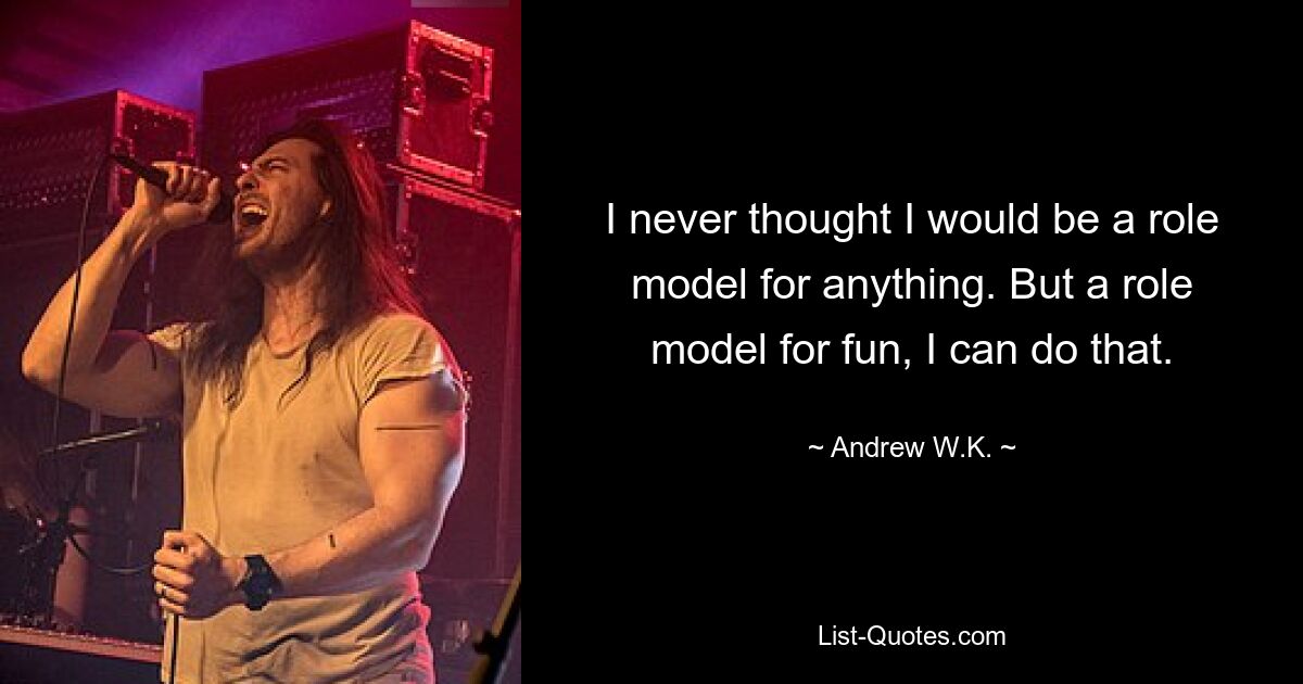 I never thought I would be a role model for anything. But a role model for fun, I can do that. — © Andrew W.K.