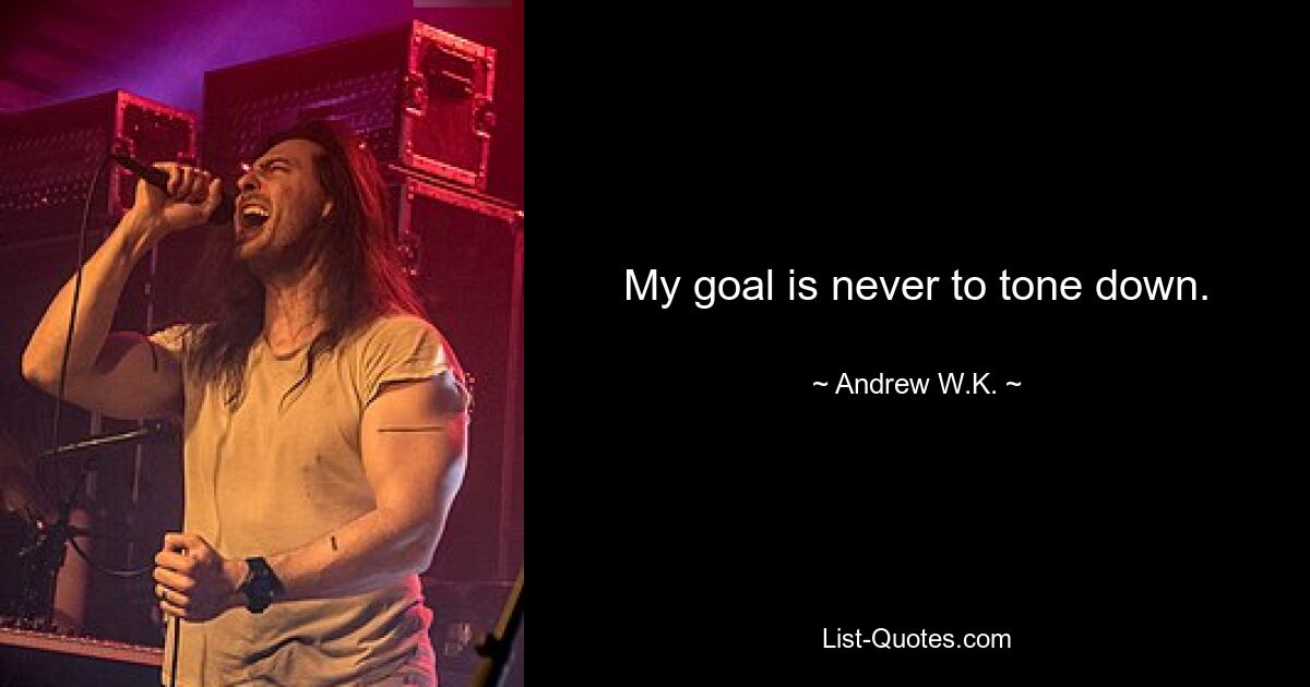 My goal is never to tone down. — © Andrew W.K.