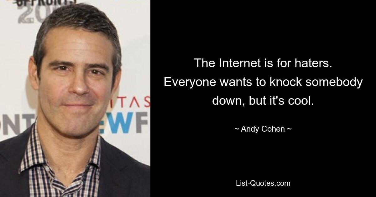 The Internet is for haters. Everyone wants to knock somebody down, but it's cool. — © Andy Cohen