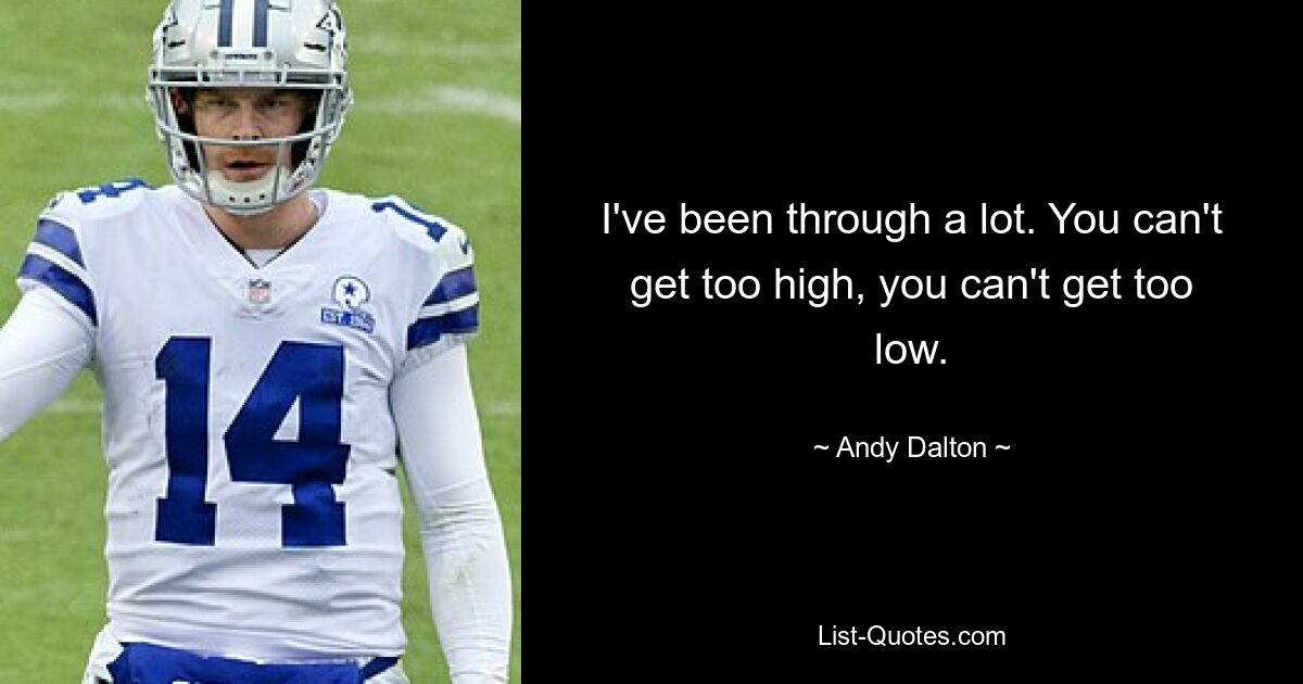 I've been through a lot. You can't get too high, you can't get too low. — © Andy Dalton