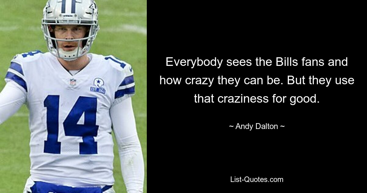 Everybody sees the Bills fans and how crazy they can be. But they use that craziness for good. — © Andy Dalton