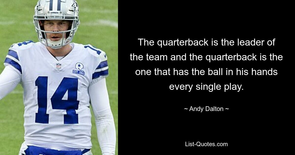 The quarterback is the leader of the team and the quarterback is the one that has the ball in his hands every single play. — © Andy Dalton