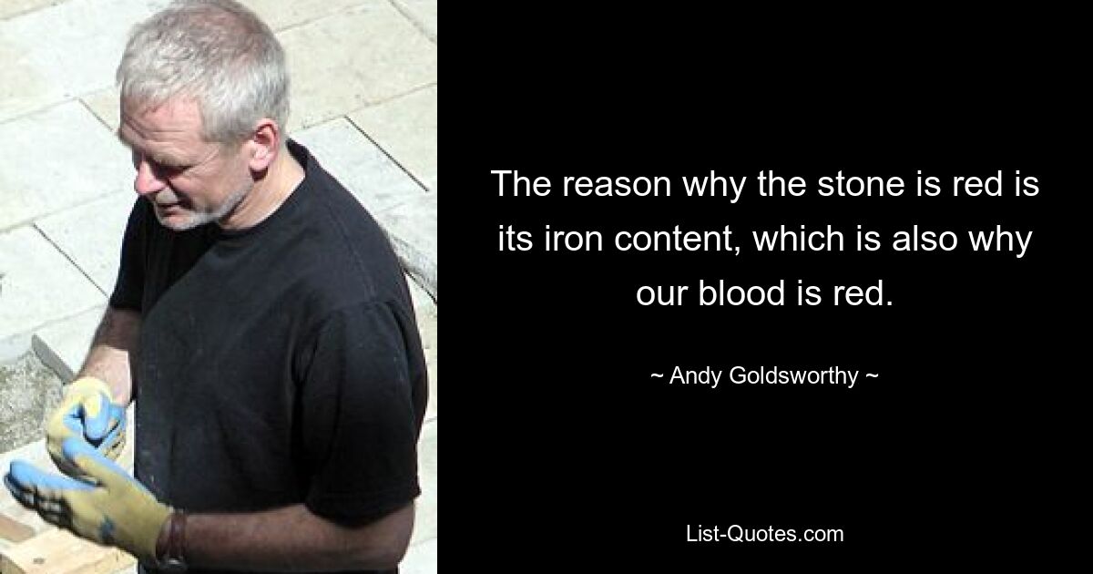 The reason why the stone is red is its iron content, which is also why our blood is red. — © Andy Goldsworthy