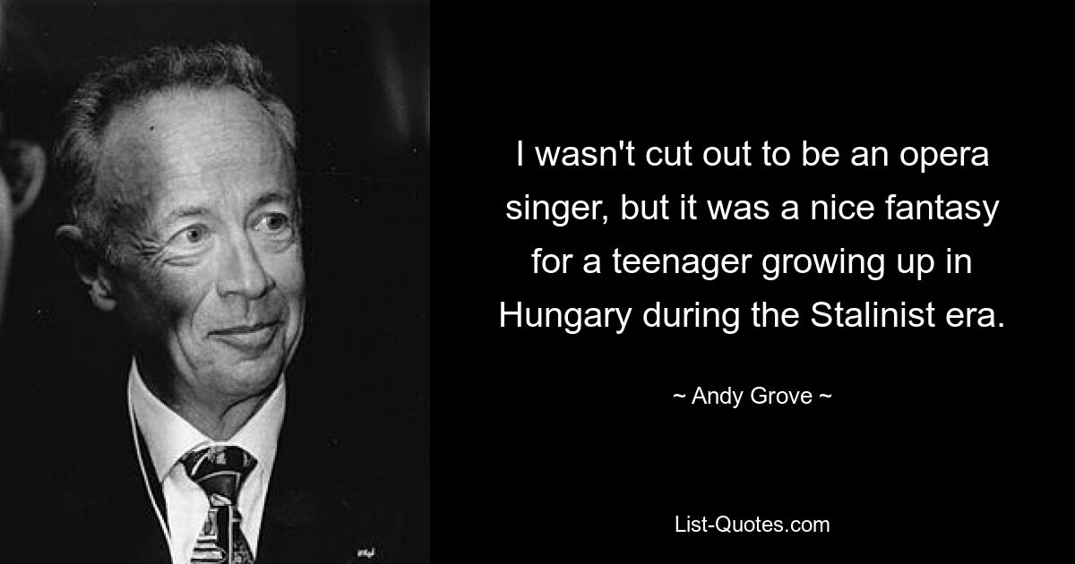 I wasn't cut out to be an opera singer, but it was a nice fantasy for a teenager growing up in Hungary during the Stalinist era. — © Andy Grove