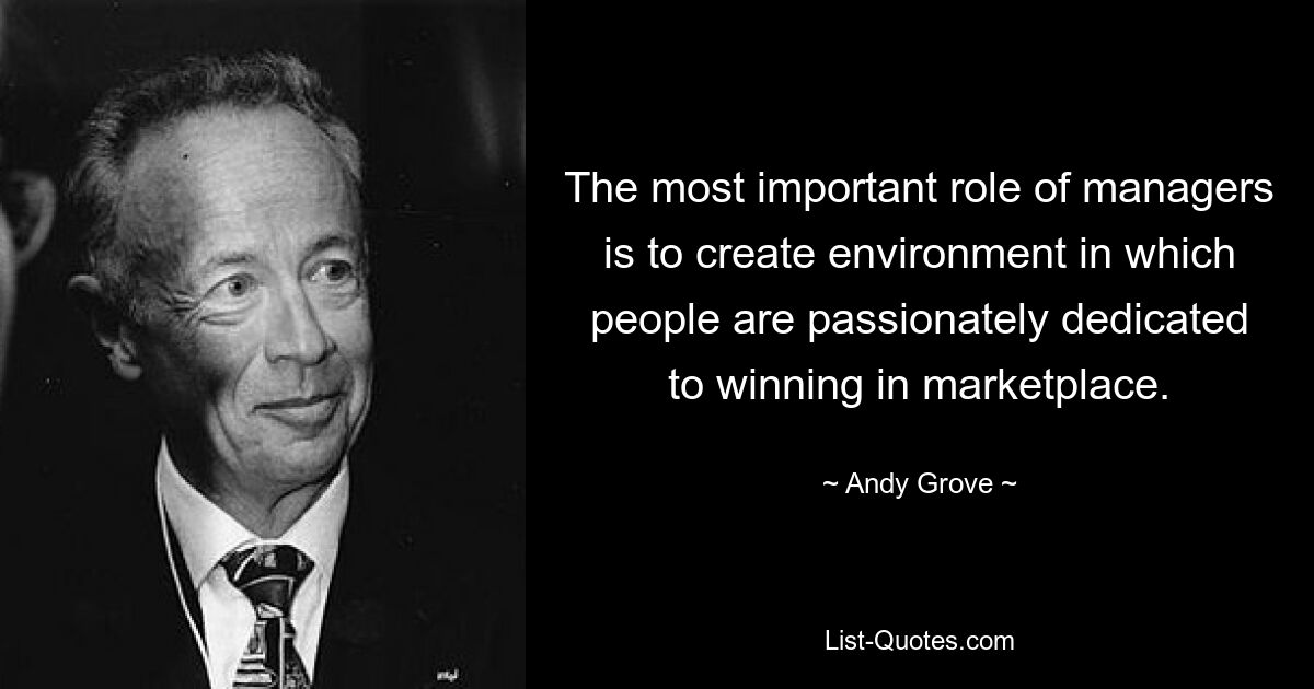 The most important role of managers is to create environment in which people are passionately dedicated to winning in marketplace. — © Andy Grove