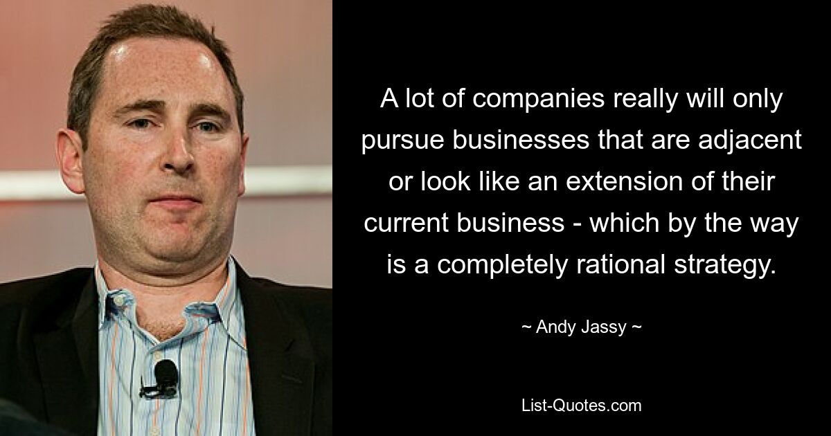 A lot of companies really will only pursue businesses that are adjacent or look like an extension of their current business - which by the way is a completely rational strategy. — © Andy Jassy