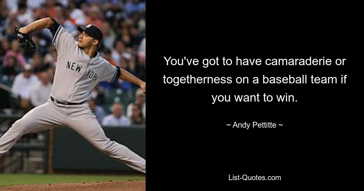 Wenn man gewinnen will, braucht man in einem Baseballteam Kameradschaft und Zusammenhalt. — © Andy Pettitte 