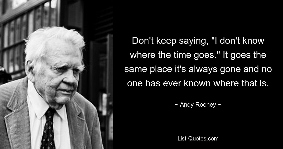 Don't keep saying, "I don't know where the time goes." It goes the same place it's always gone and no one has ever known where that is. — © Andy Rooney