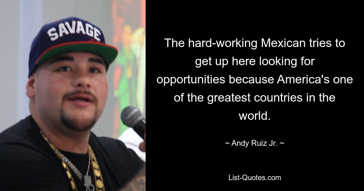 The hard-working Mexican tries to get up here looking for opportunities because America's one of the greatest countries in the world. — © Andy Ruiz Jr.