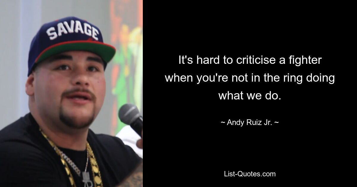 It's hard to criticise a fighter when you're not in the ring doing what we do. — © Andy Ruiz Jr.