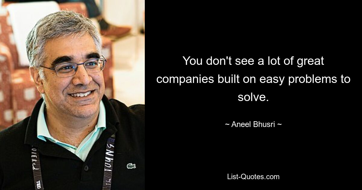 You don't see a lot of great companies built on easy problems to solve. — © Aneel Bhusri