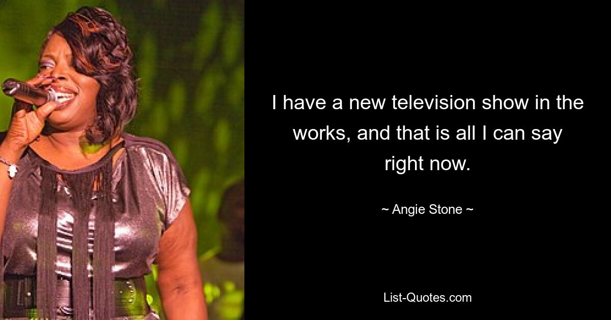 I have a new television show in the works, and that is all I can say right now. — © Angie Stone