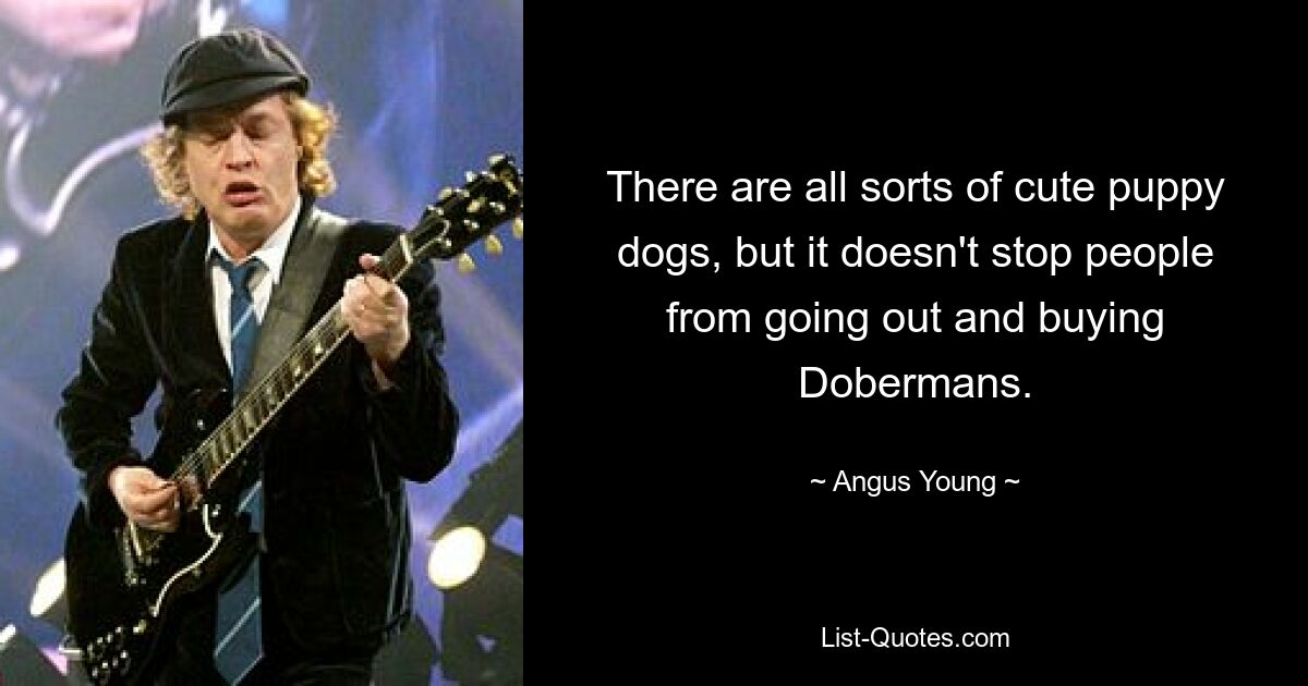 There are all sorts of cute puppy dogs, but it doesn't stop people from going out and buying Dobermans. — © Angus Young