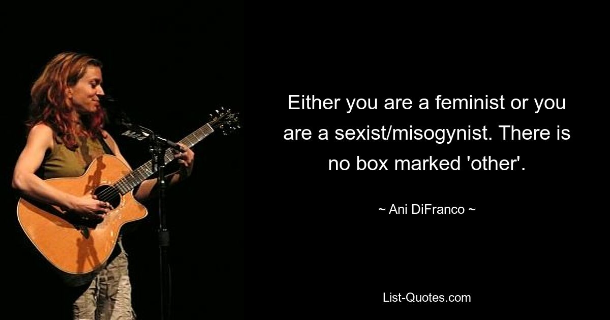 Either you are a feminist or you are a sexist/misogynist. There is no box marked 'other'. — © Ani DiFranco