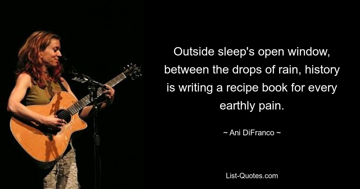 Outside sleep's open window, between the drops of rain, history is writing a recipe book for every earthly pain. — © Ani DiFranco