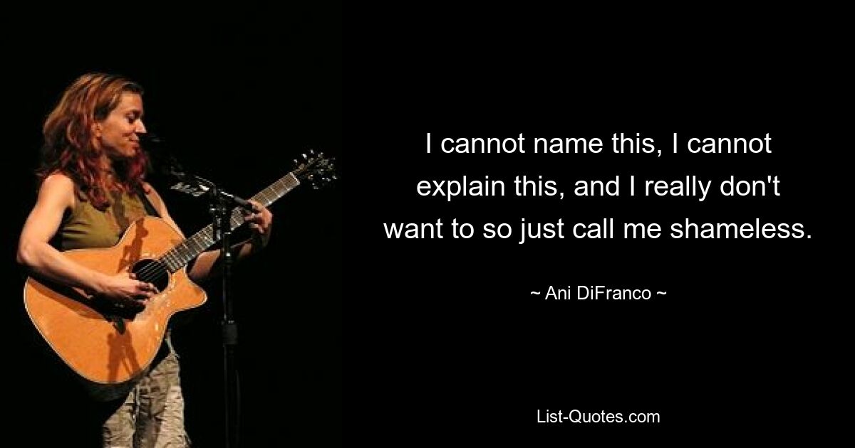 I cannot name this, I cannot explain this, and I really don't want to so just call me shameless. — © Ani DiFranco