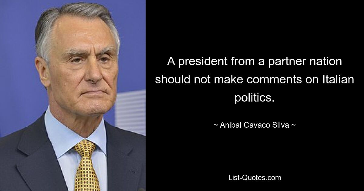 A president from a partner nation should not make comments on Italian politics. — © Anibal Cavaco Silva