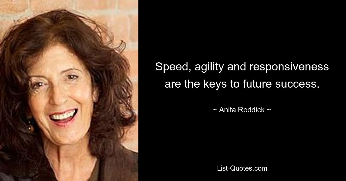 Speed, agility and responsiveness are the keys to future success. — © Anita Roddick