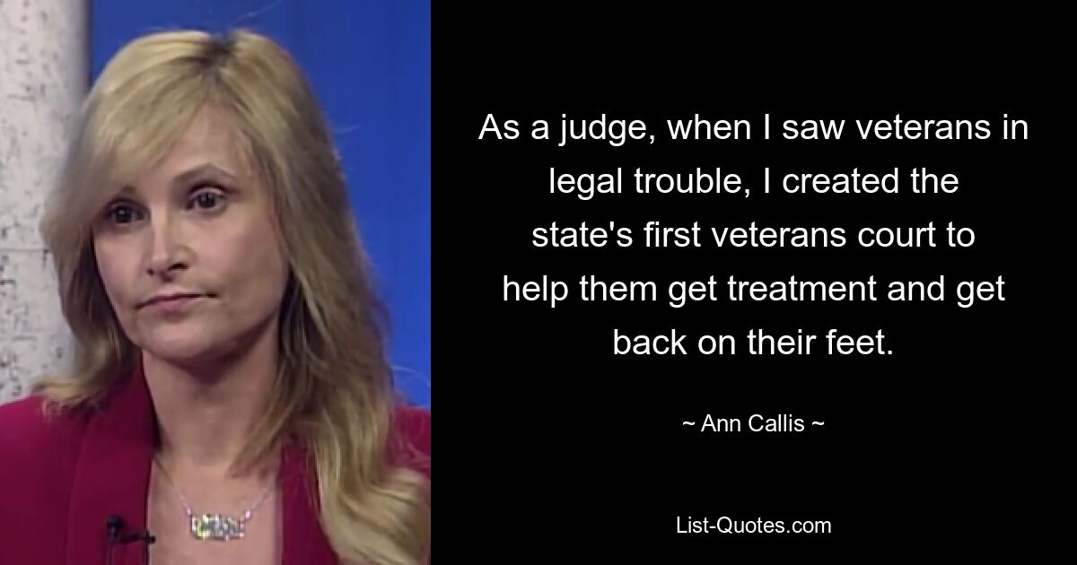 As a judge, when I saw veterans in legal trouble, I created the state's first veterans court to help them get treatment and get back on their feet. — © Ann Callis