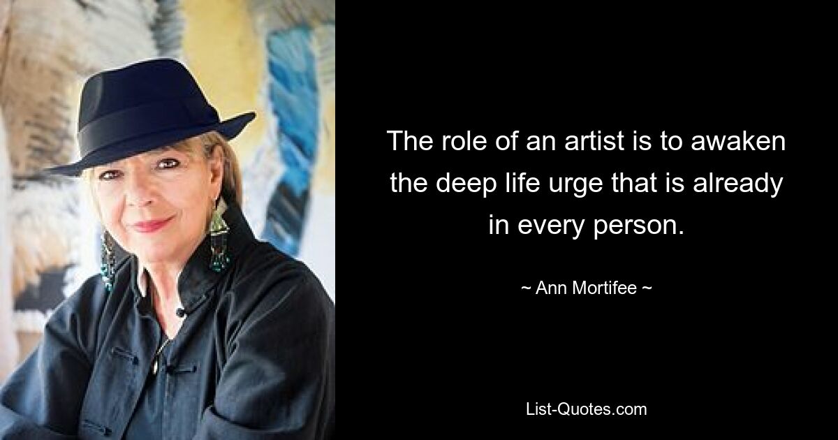 The role of an artist is to awaken the deep life urge that is already in every person. — © Ann Mortifee