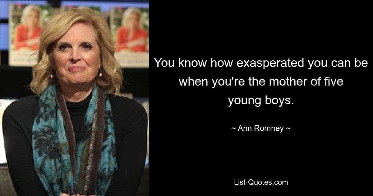 You know how exasperated you can be when you're the mother of five young boys. — © Ann Romney