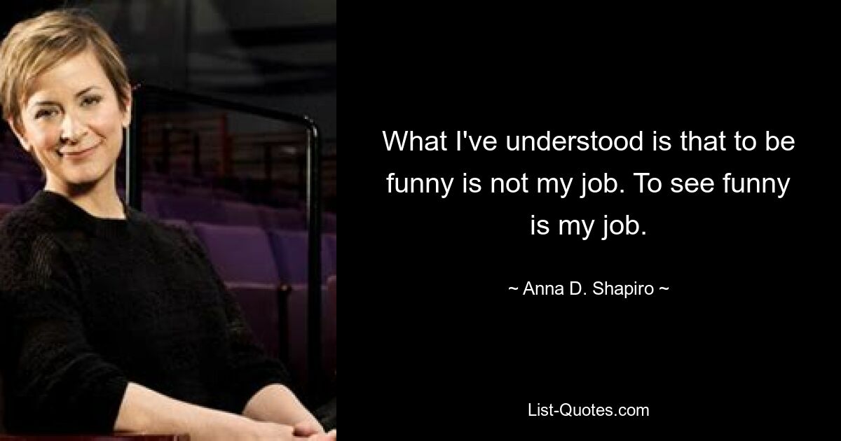 What I've understood is that to be funny is not my job. To see funny is my job. — © Anna D. Shapiro