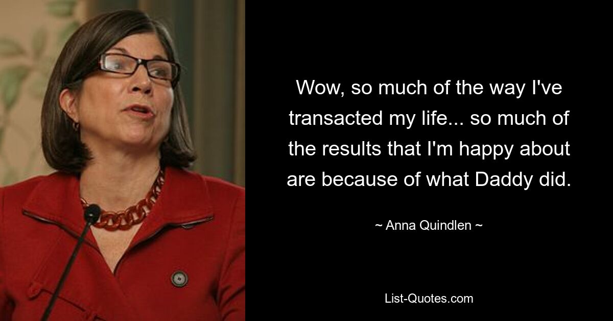 Wow, so much of the way I've transacted my life... so much of the results that I'm happy about are because of what Daddy did. — © Anna Quindlen