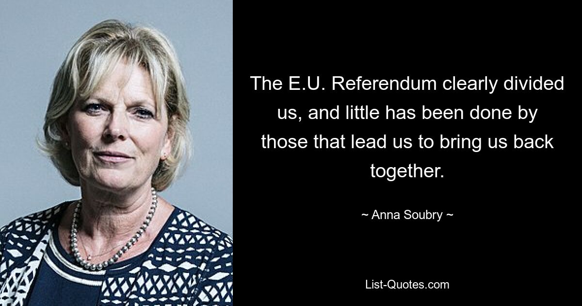 The E.U. Referendum clearly divided us, and little has been done by those that lead us to bring us back together. — © Anna Soubry