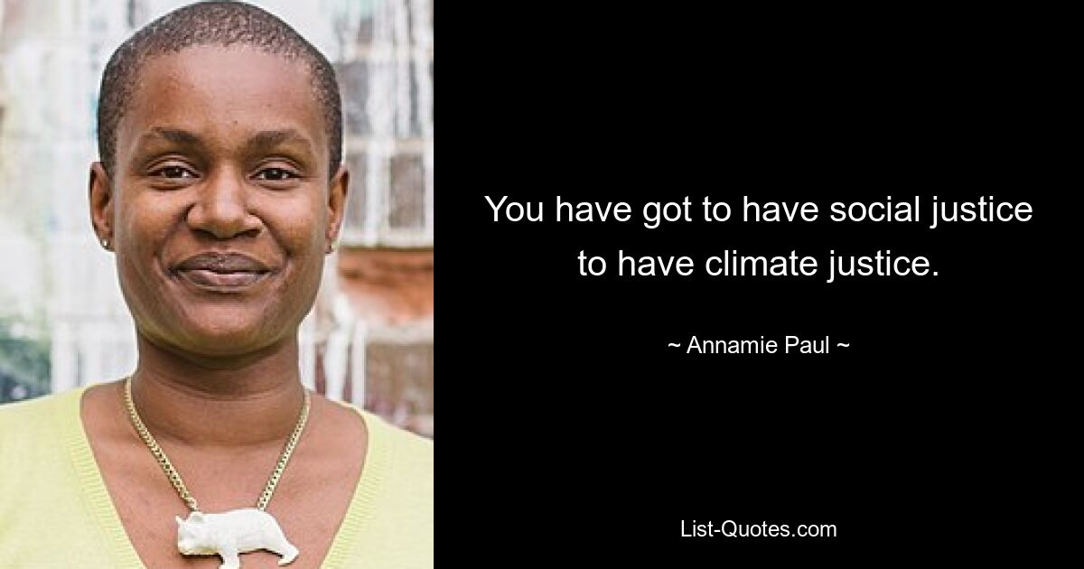 You have got to have social justice to have climate justice. — © Annamie Paul