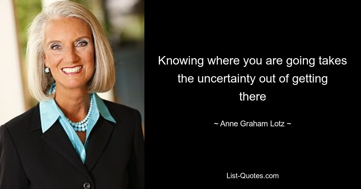 Knowing where you are going takes the uncertainty out of getting there — © Anne Graham Lotz