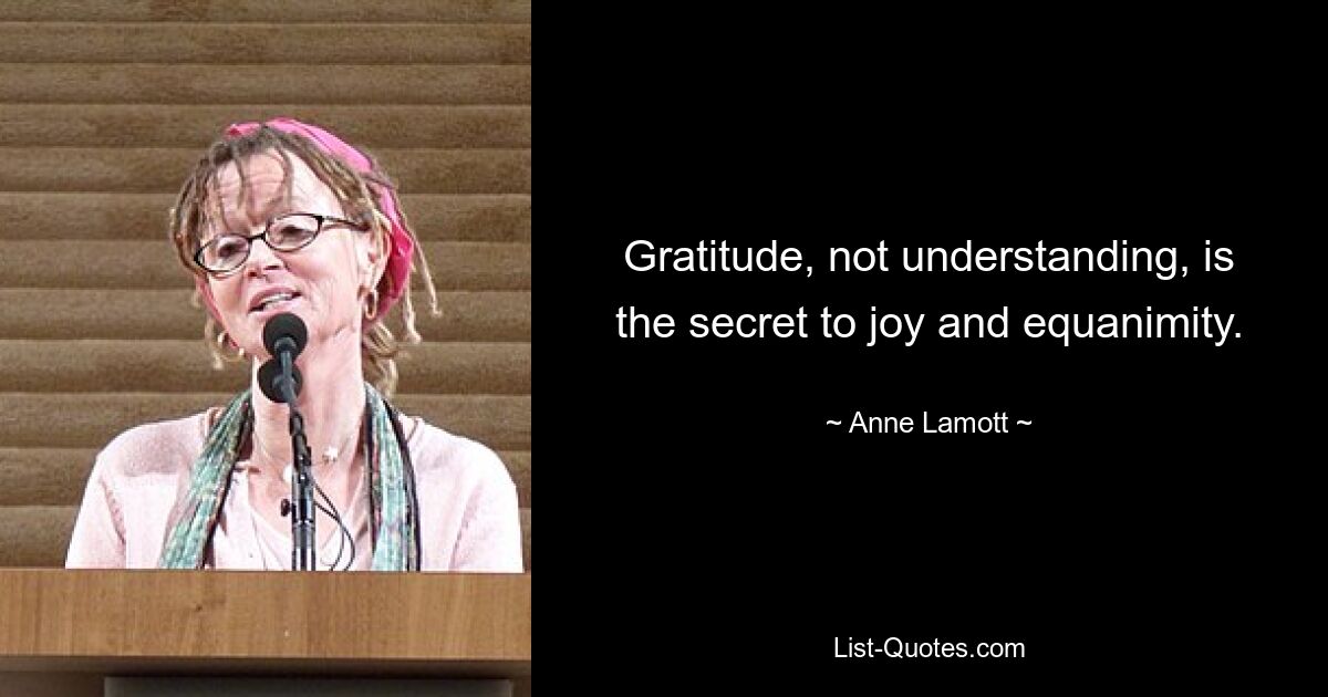 Gratitude, not understanding, is the secret to joy and equanimity. — © Anne Lamott