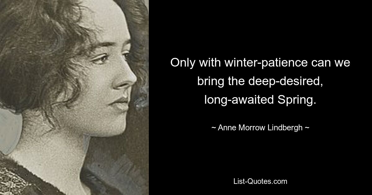 Only with winter-patience can we bring the deep-desired, long-awaited Spring. — © Anne Morrow Lindbergh