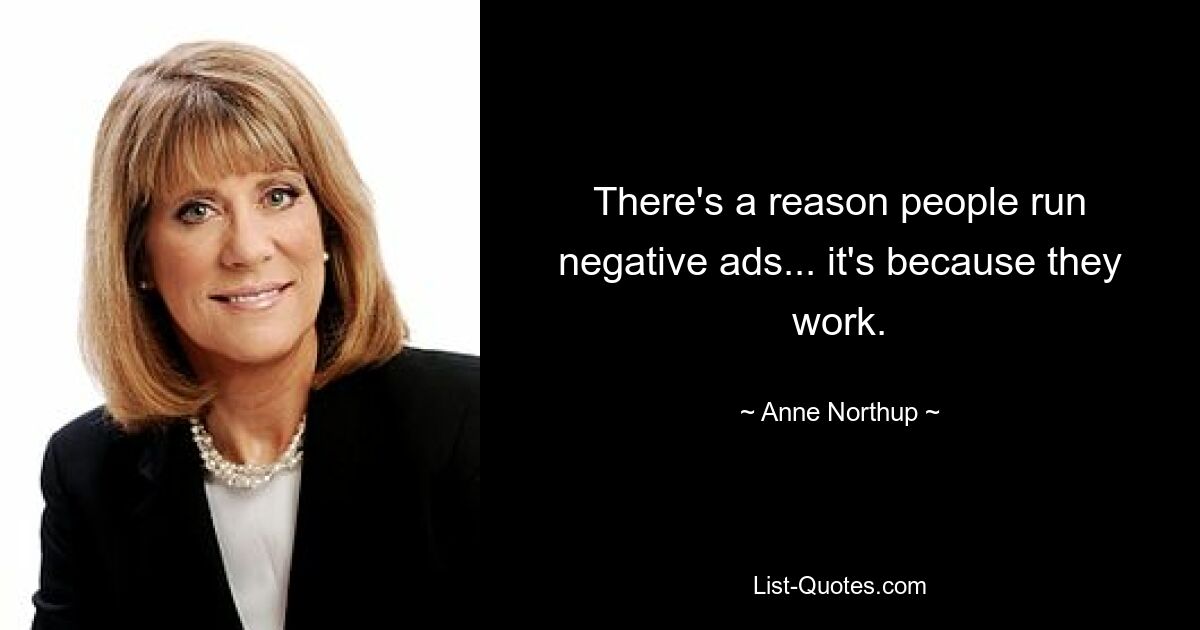 There's a reason people run negative ads... it's because they work. — © Anne Northup