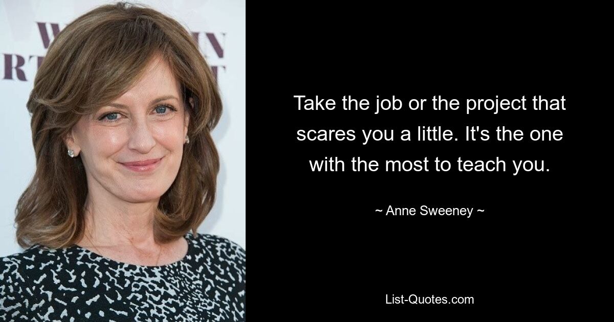 Take the job or the project that scares you a little. It's the one with the most to teach you. — © Anne Sweeney