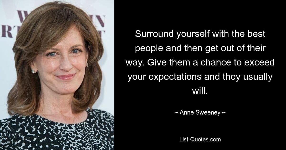 Surround yourself with the best people and then get out of their way. Give them a chance to exceed your expectations and they usually will. — © Anne Sweeney