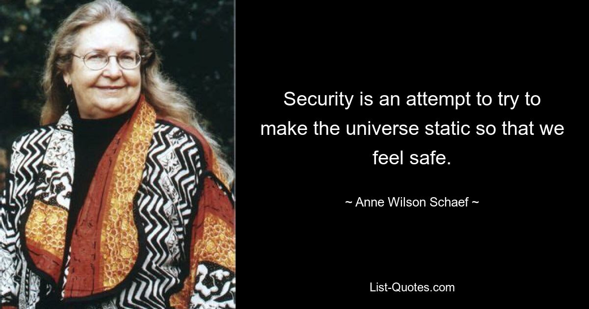 Security is an attempt to try to make the universe static so that we feel safe. — © Anne Wilson Schaef