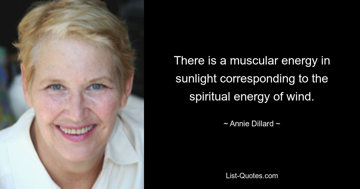 There is a muscular energy in sunlight corresponding to the spiritual energy of wind. — © Annie Dillard