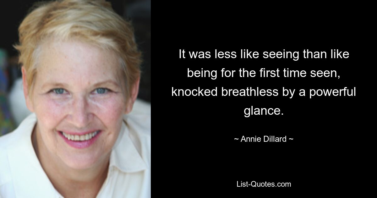 It was less like seeing than like being for the first time seen, knocked breathless by a powerful glance. — © Annie Dillard