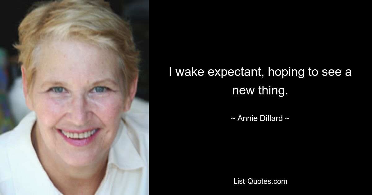 I wake expectant, hoping to see a new thing. — © Annie Dillard