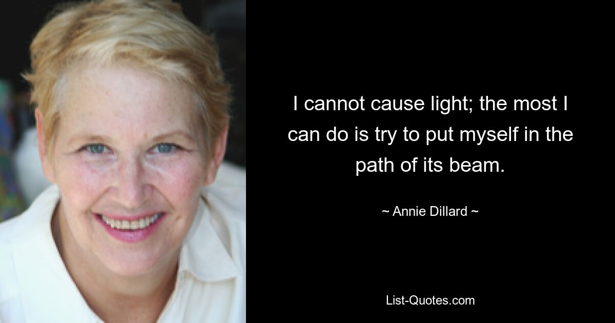 I cannot cause light; the most I can do is try to put myself in the path of its beam. — © Annie Dillard