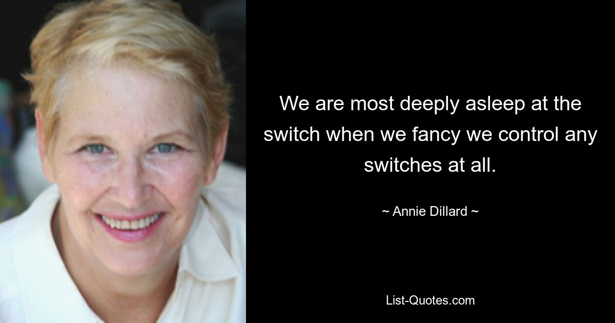 We are most deeply asleep at the switch when we fancy we control any switches at all. — © Annie Dillard