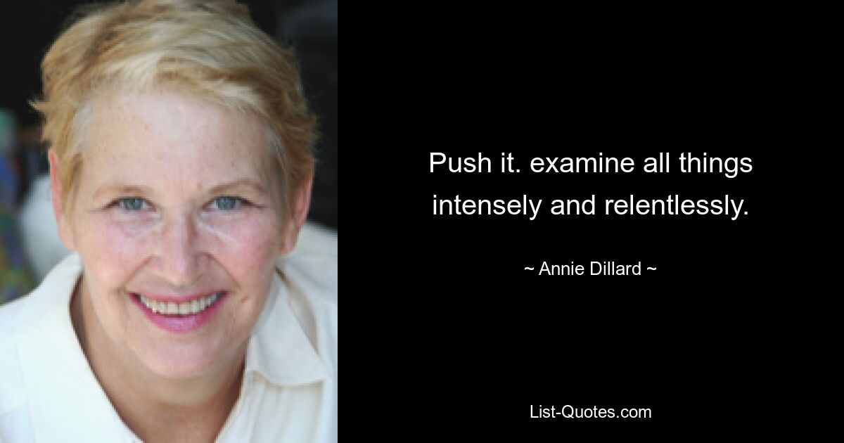 Push it. examine all things intensely and relentlessly. — © Annie Dillard