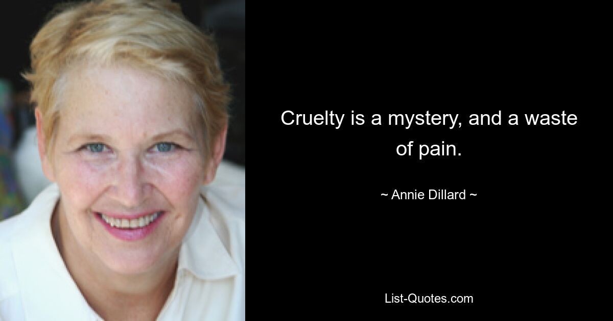 Cruelty is a mystery, and a waste of pain. — © Annie Dillard